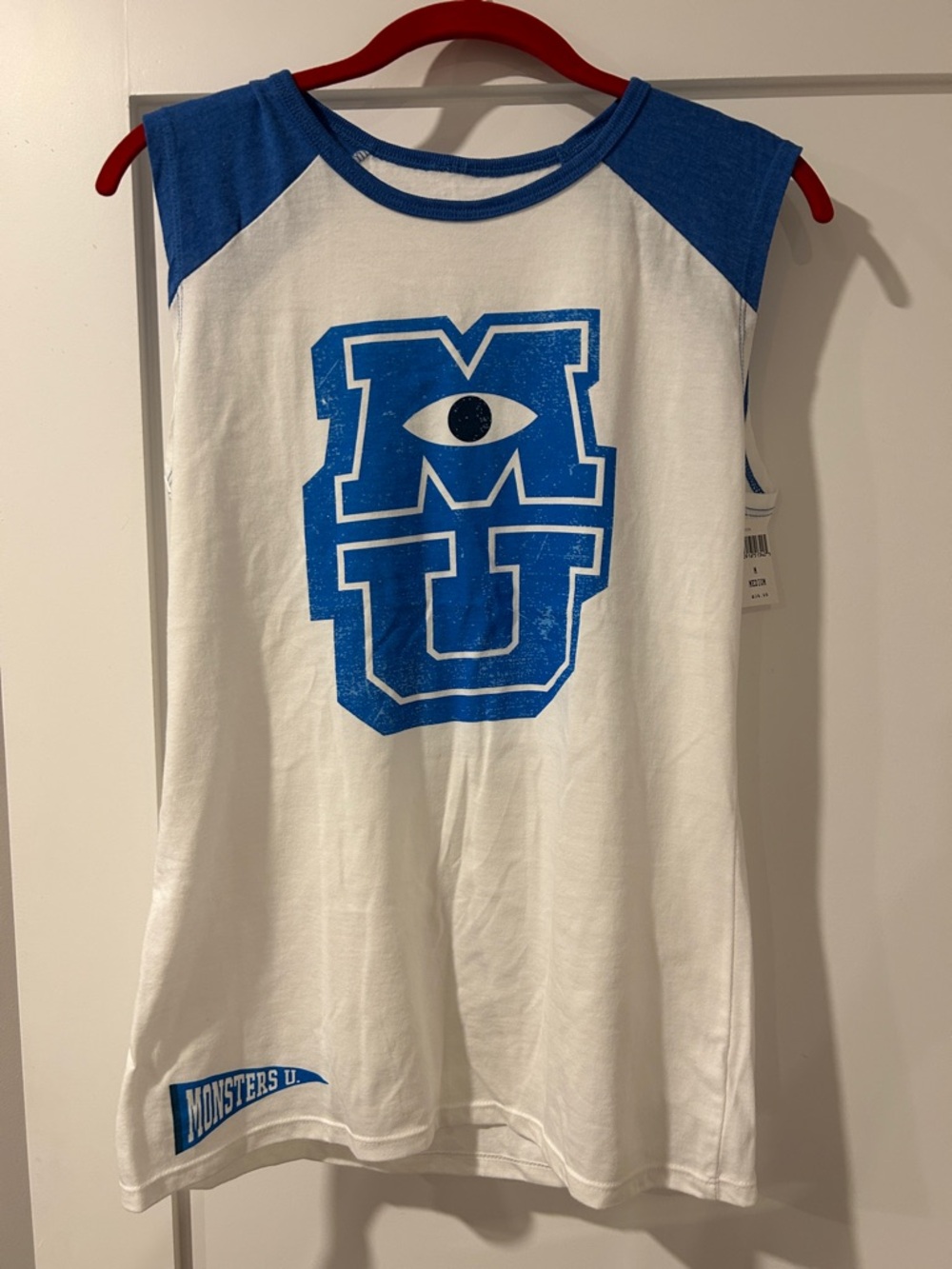 NWT Women’s Medium Monsters U Sleeveless Graphic Tank - White & Royal Blue